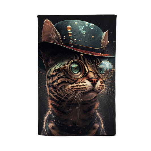 Bengal Cat Face Glasses And Hat Splashart Tea Towel