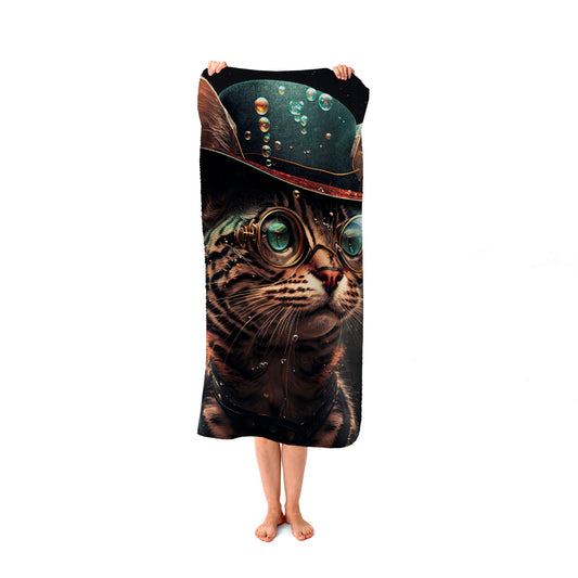 Bengal Cat Face Glasses Splashart Beach Towel