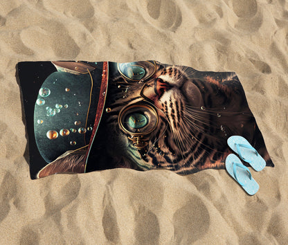 Bengal Cat Face Glasses Splashart Beach Towel