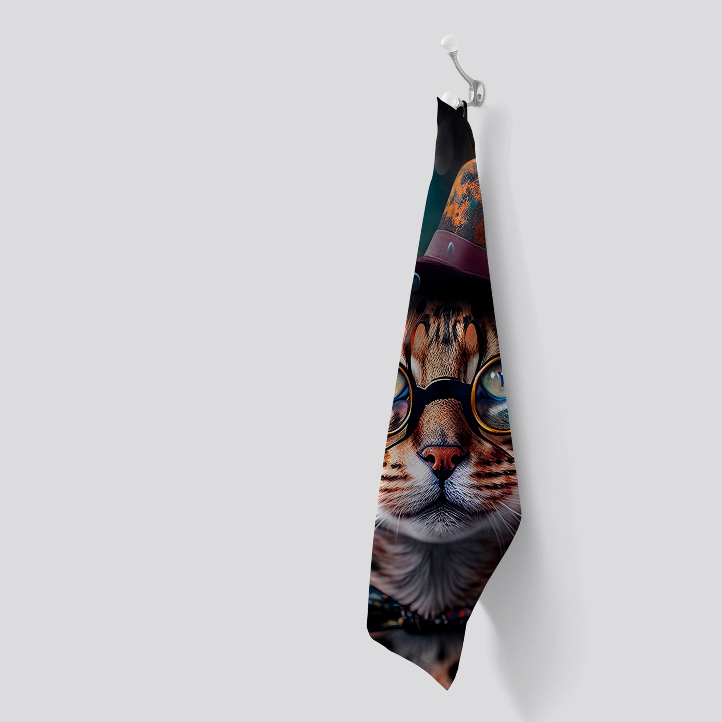 Bengal Cat Face With Glasses Splashart Tea Towel