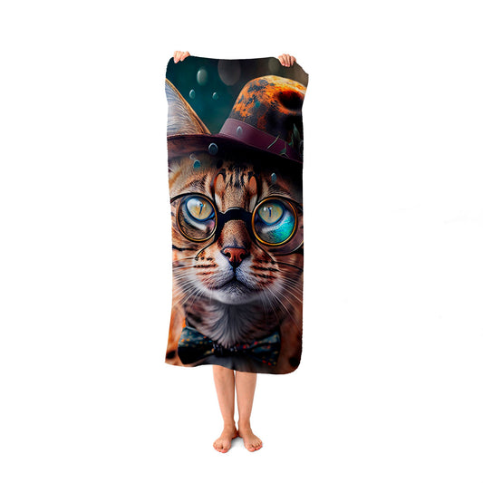 Bengal Cat Face With Splashart Beach Towel
