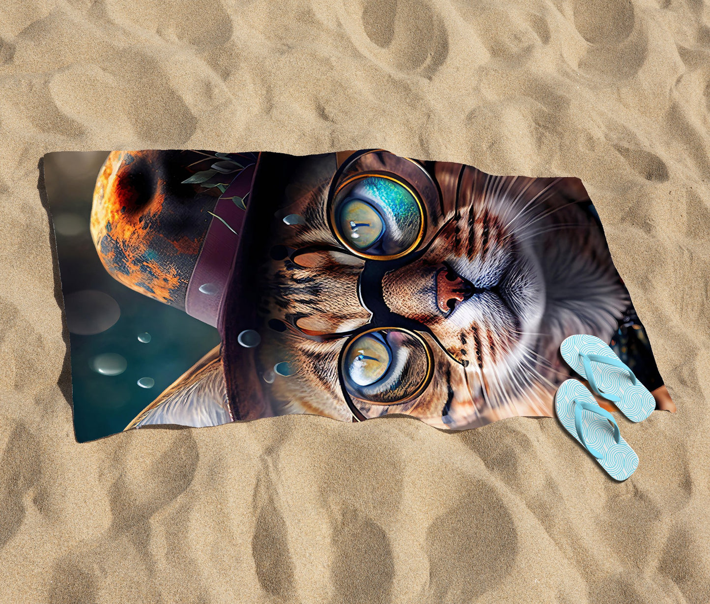 Bengal Cat Face With Splashart Beach Towel