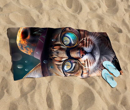 Bengal Cat Face With Splashart Beach Towel