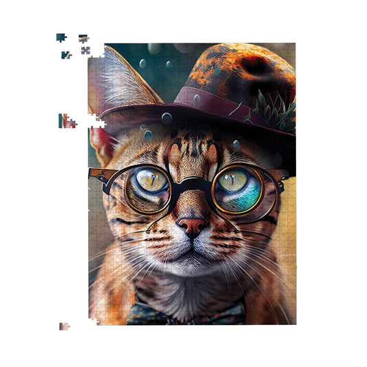 Bengal Cat Face With Splashart Jigsaw Puzzle