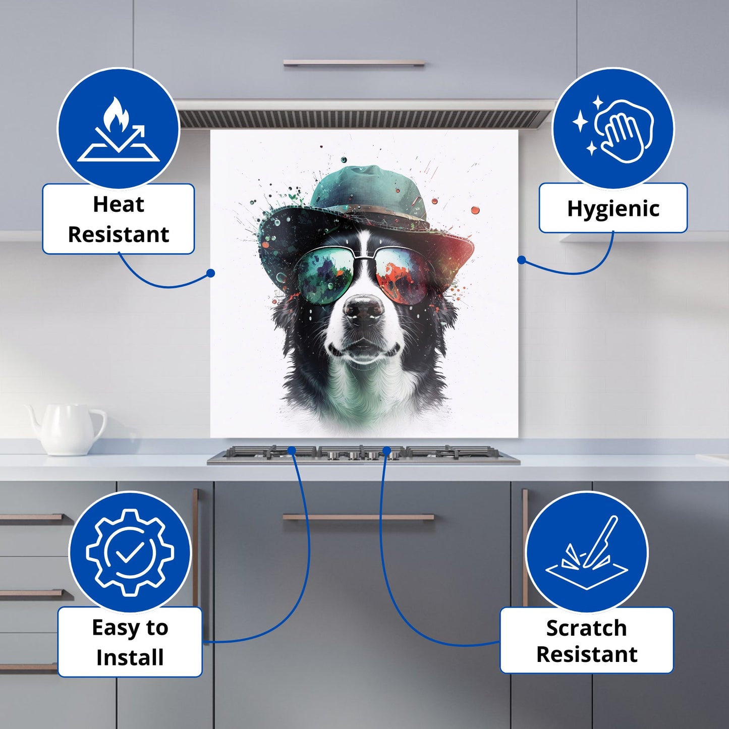 Border Collie Dog Face Splashart Kitchen Splashback