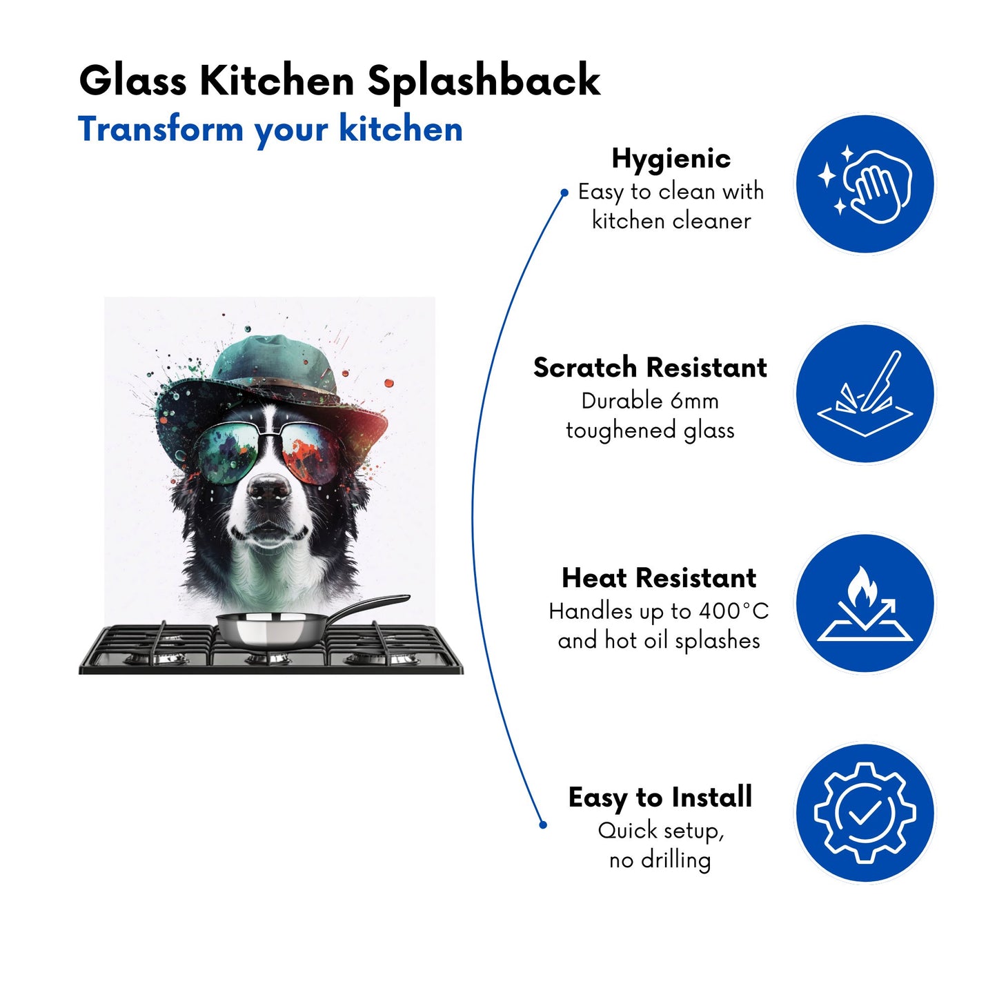 Border Collie Dog Face Splashart Kitchen Splashback