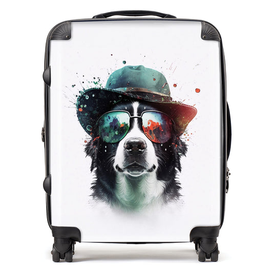 Border Collie Dog Face Glasses And Hat Splashart Suitcase