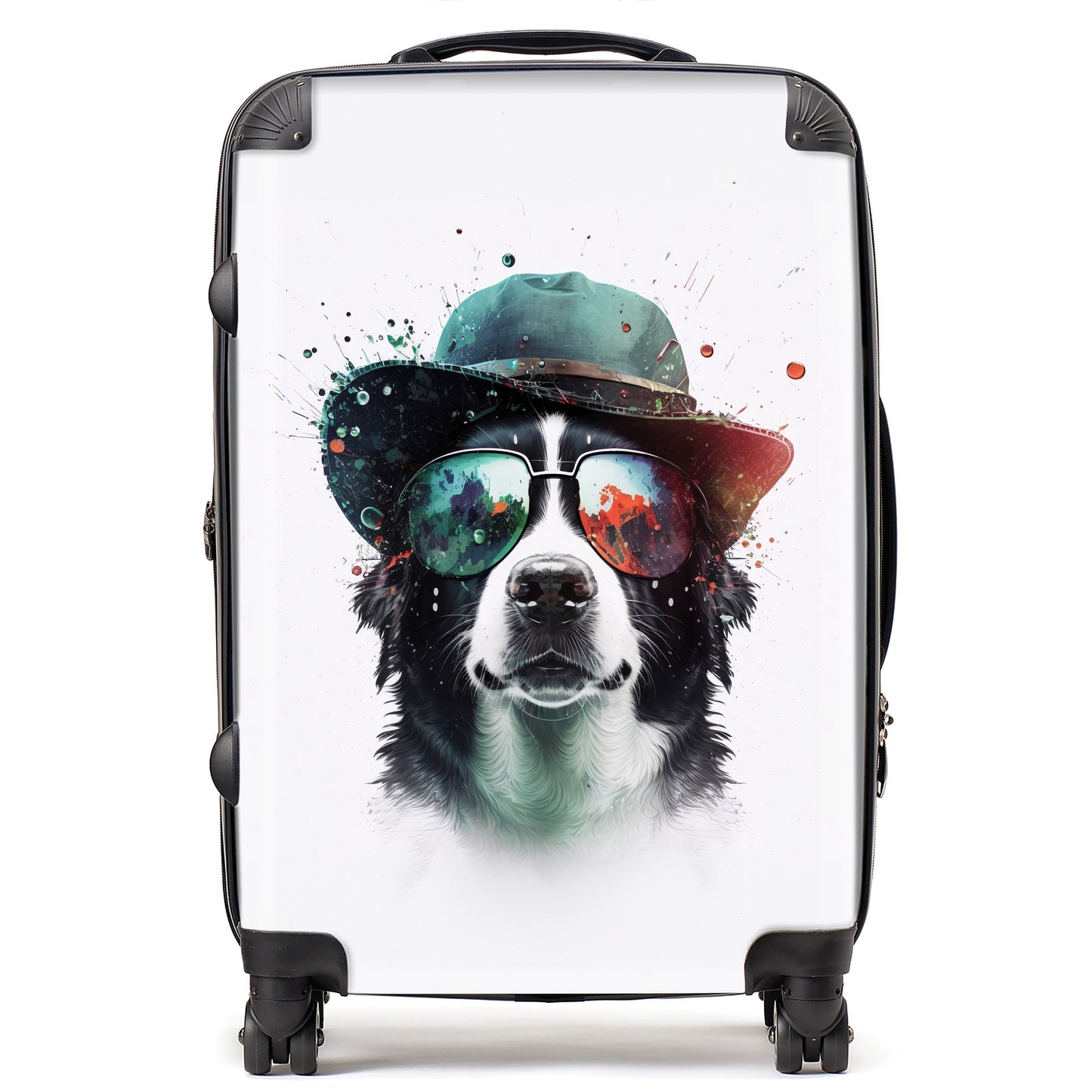 Border Collie Dog Face Glasses And Hat Splashart Suitcase