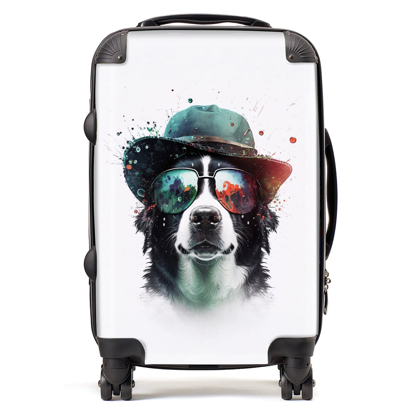 Border Collie Dog Face Glasses And Hat Splashart Suitcase