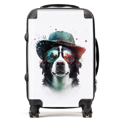 Border Collie Dog Face Glasses And Hat Splashart Suitcase