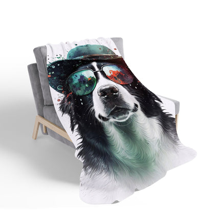 Border Collie Dog Face Splashart Sherpa Blanket