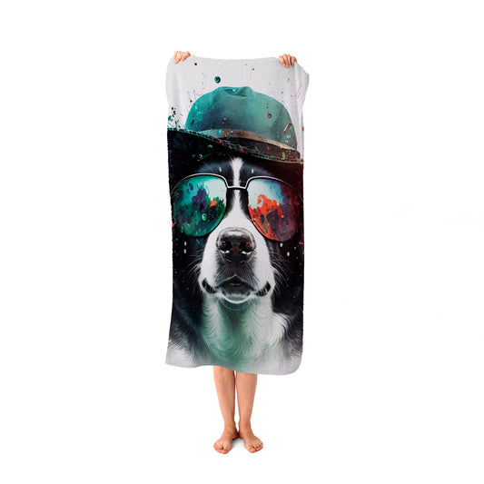 Border Collie Dog Face Splashart Beach Towel