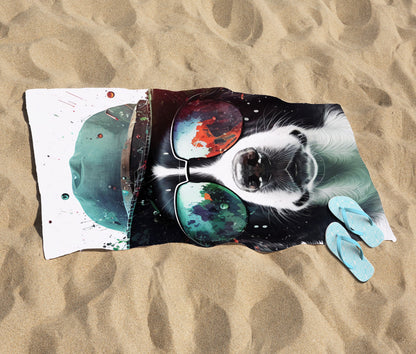 Border Collie Dog Face Splashart Beach Towel