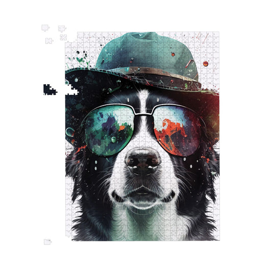 Border Collie Dog Face Splashart Jigsaw Puzzle