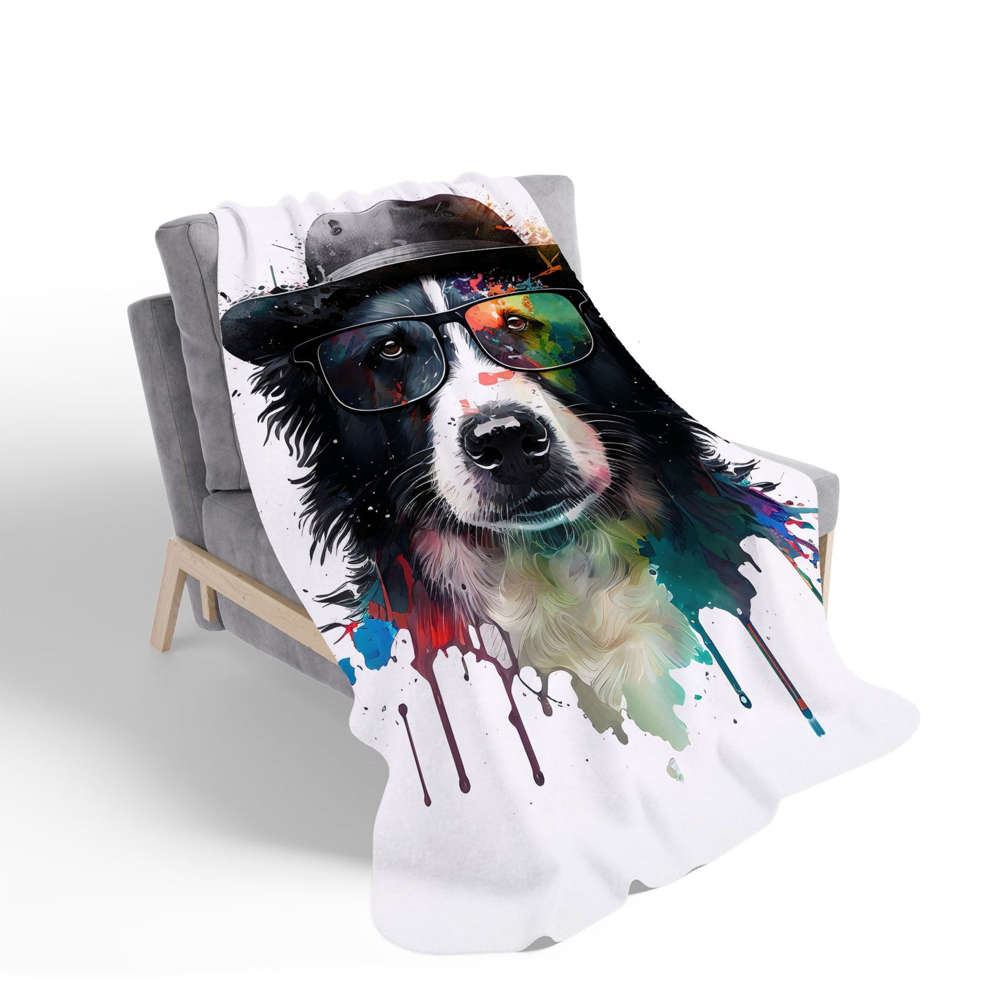 Border Collie Dog Splashart Sherpa Blanket