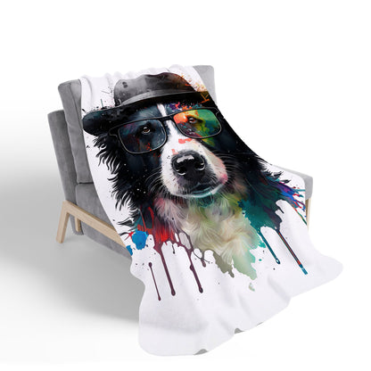 Border Collie Dog Splashart Sherpa Blanket