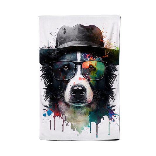 Border Collie Dog Splashart Tea Towel