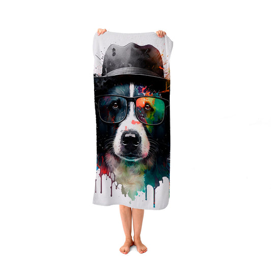 Border Collie Dog Splashart Beach Towel