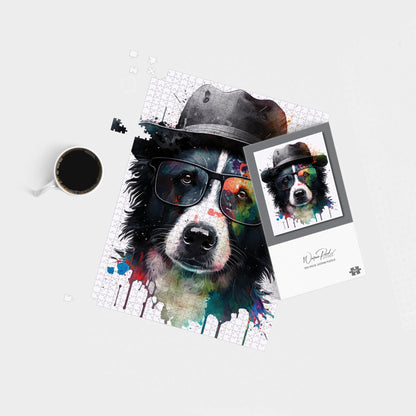 Border Collie Dog Splashart Jigsaw Puzzle