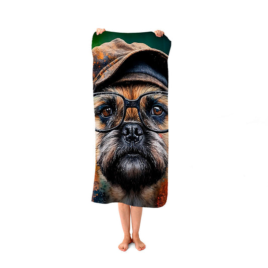 Border Terrier Dog Splashart Beach Towel