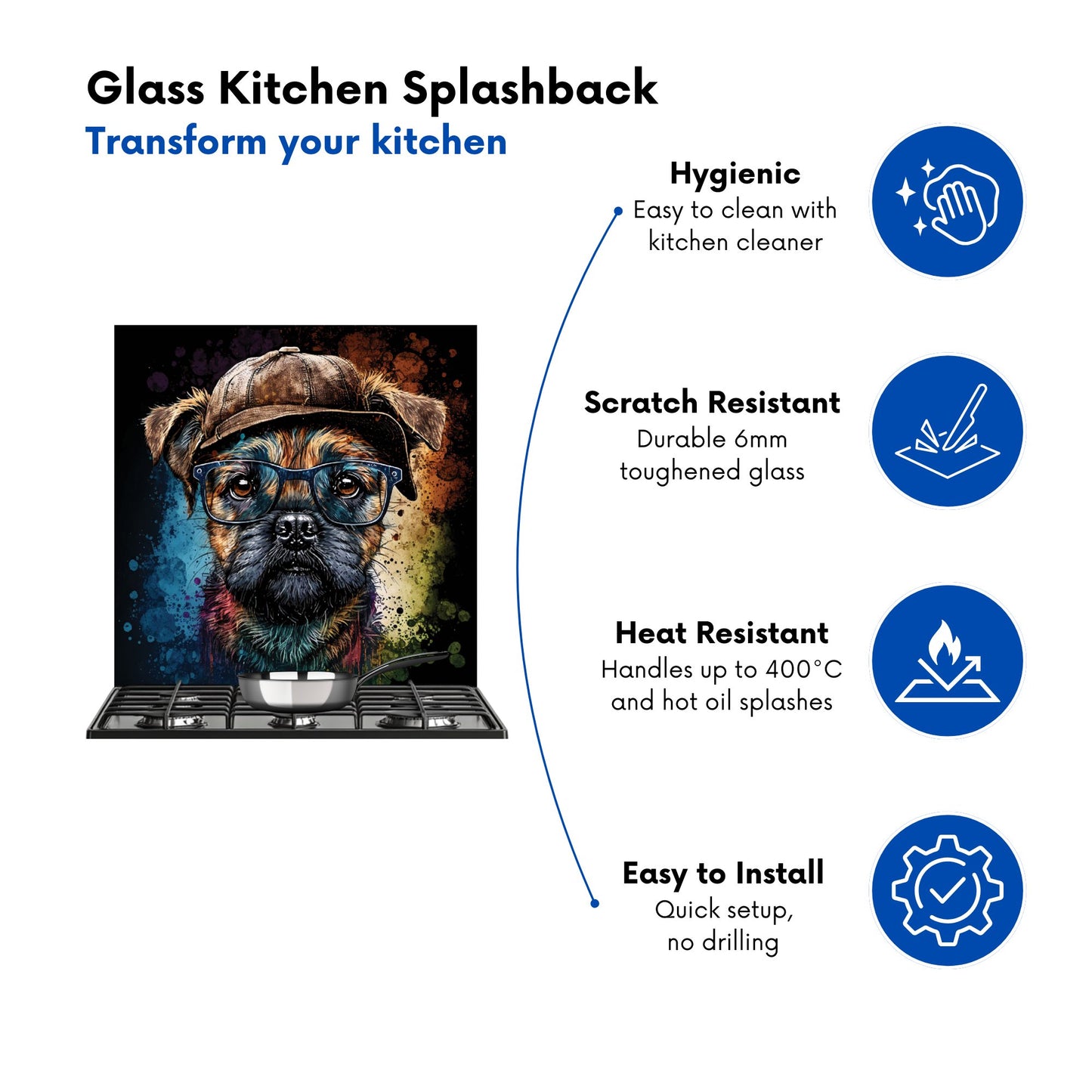 Border Terrier Dog Face Splashart Kitchen Splashback