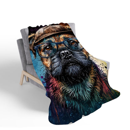 Border Terrier Dog Face Splashart Sherpa Blanket