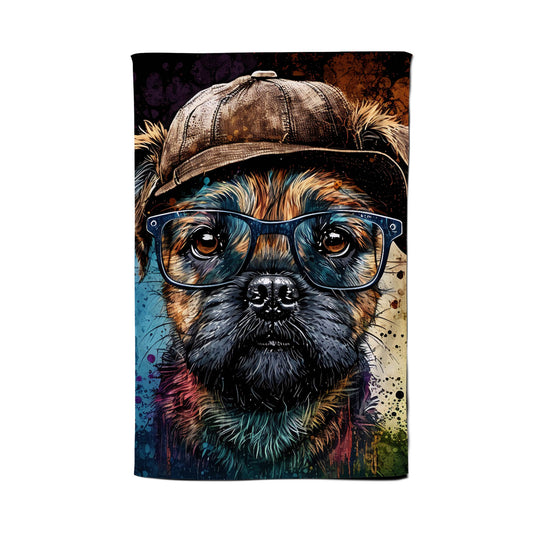 Border Terrier Dog Face Splashart Tea Towel
