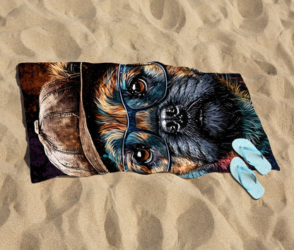 Border Terrier Dog Face Splashart Beach Towel