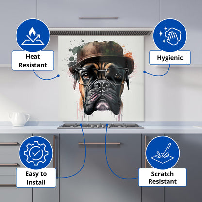 Boxer Dog With Glasses Splashart Kitchen Splashback