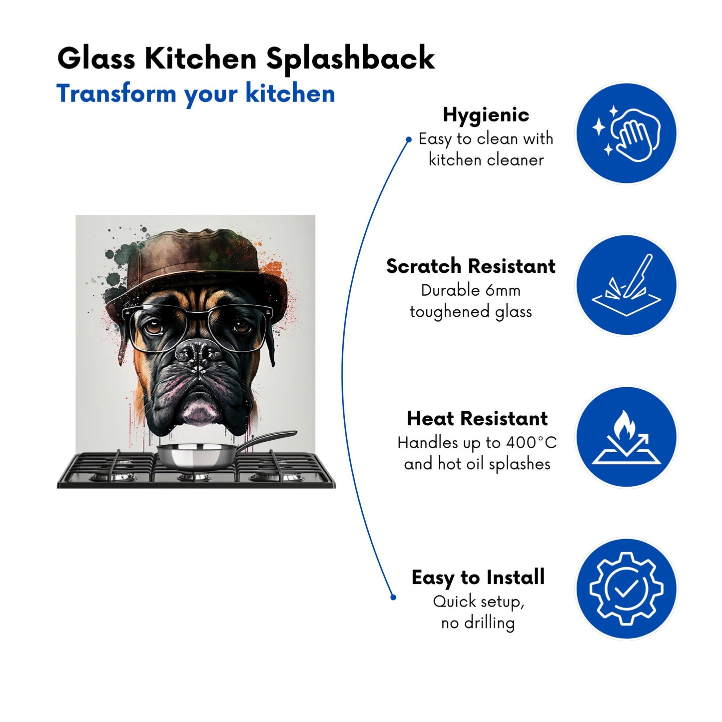 Boxer Dog With Glasses Splashart Kitchen Splashback