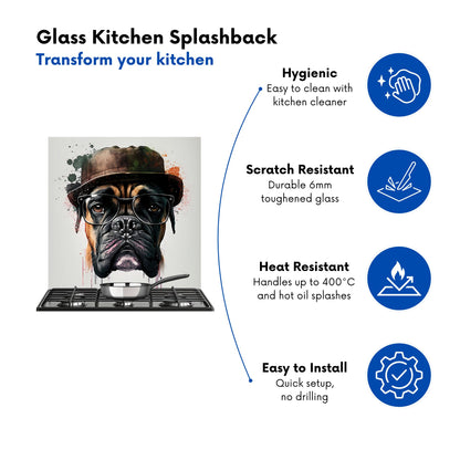 Boxer Dog With Glasses Splashart Kitchen Splashback