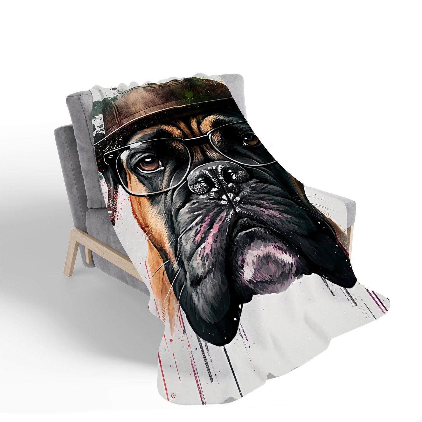 Boxer Dog With Glasses Splashart Sherpa Blanket