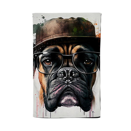 Boxer Dog With Glasses Splashart Tea Towel