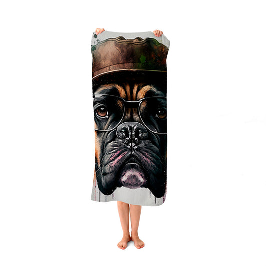 Boxer Dog With Glasses Splashart Beach Towel