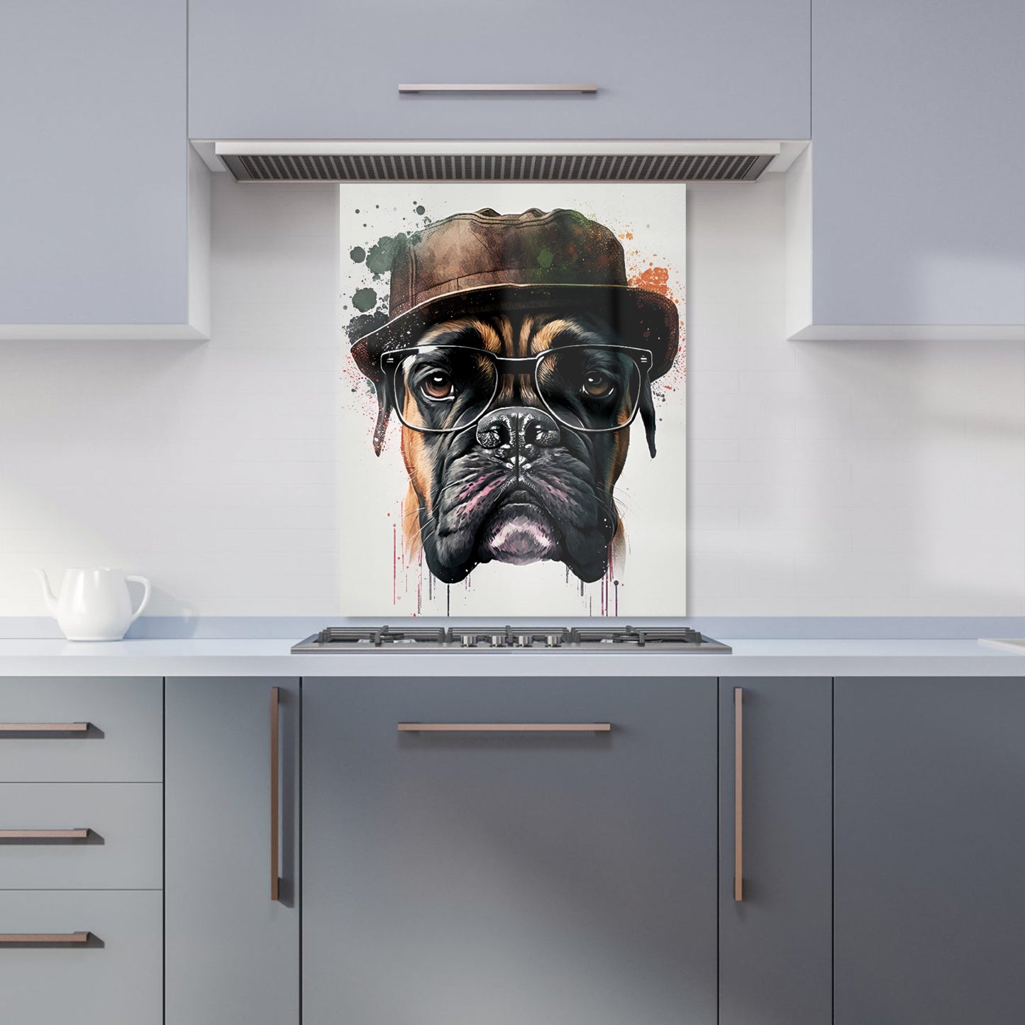 Boxer Dog With Glasses Splashart Kitchen Splashback