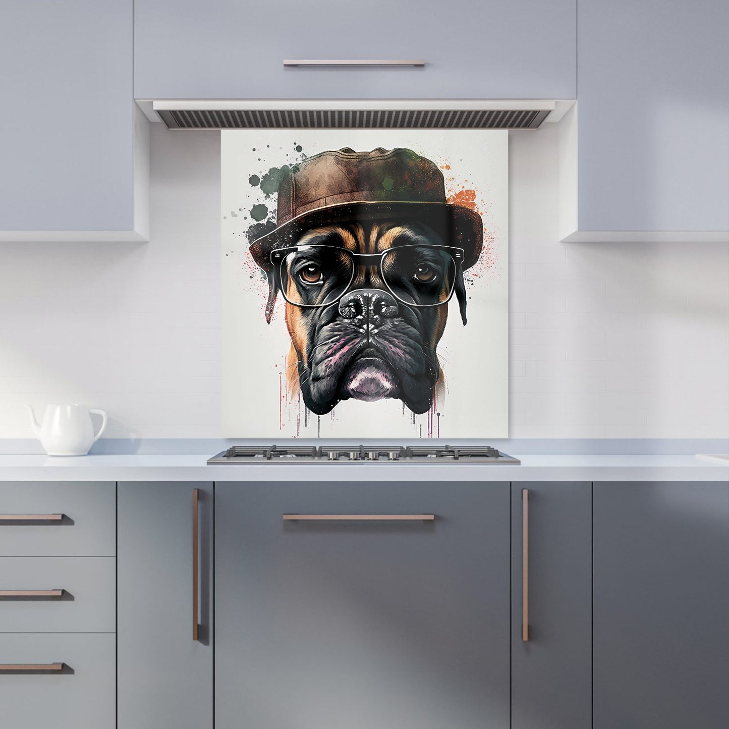 Boxer Dog With Glasses Splashart Kitchen Splashback