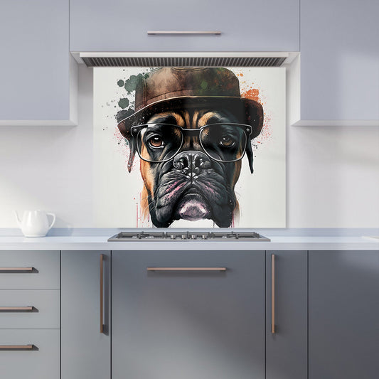 Boxer Dog With Glasses Splashart Kitchen Splashback