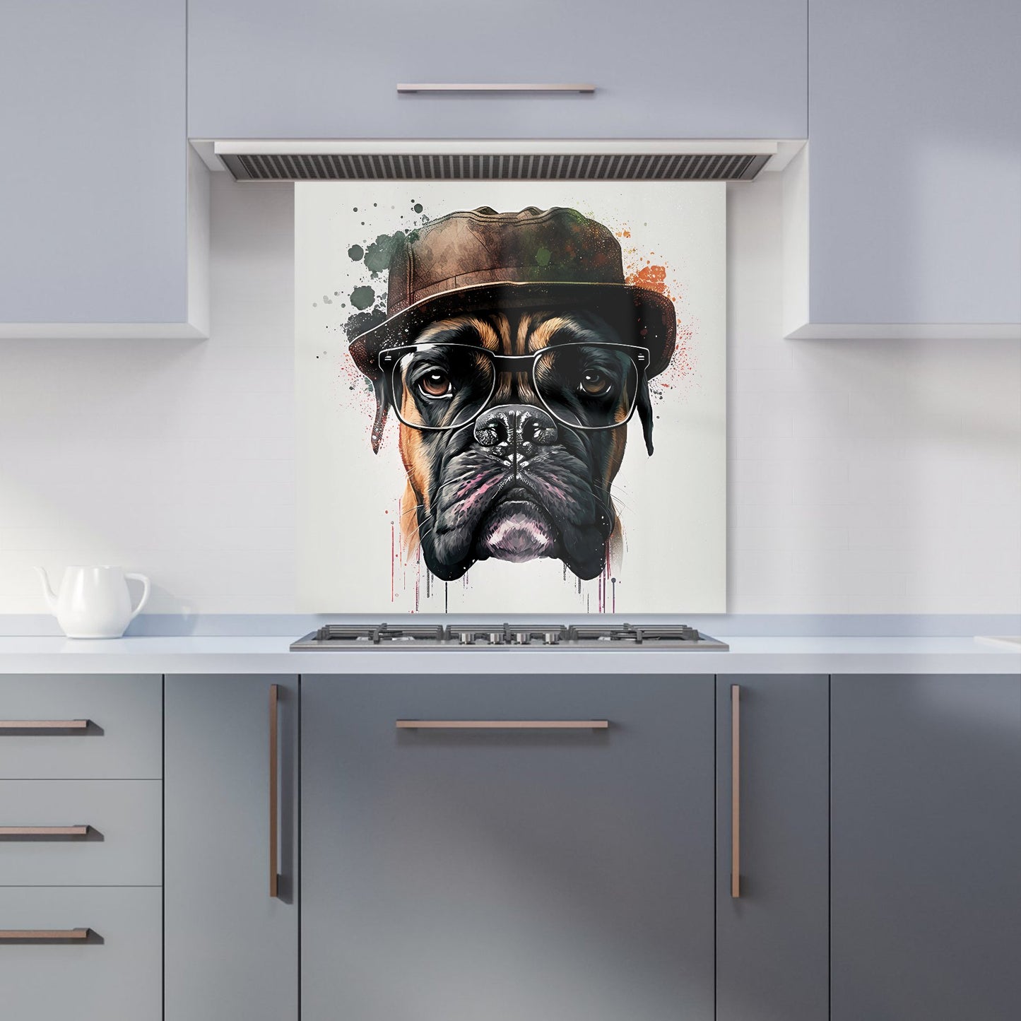 Boxer Dog With Glasses Splashart Kitchen Splashback