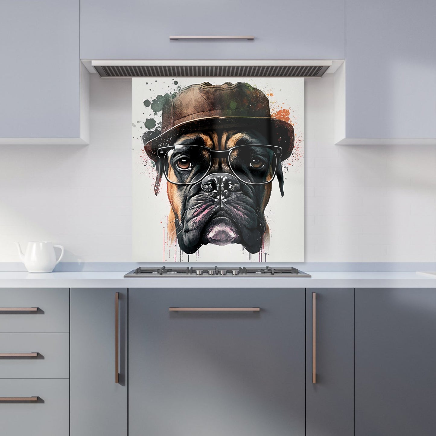 Boxer Dog With Glasses Splashart Kitchen Splashback