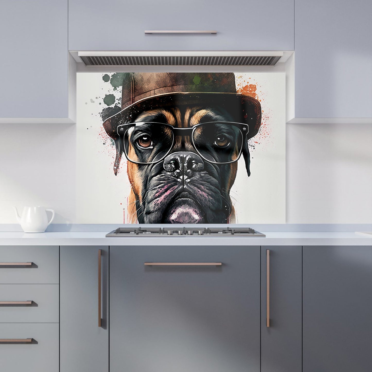 Boxer Dog With Glasses Splashart Kitchen Splashback