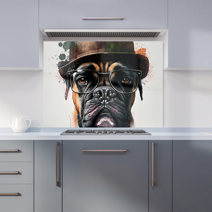 Boxer Dog With Glasses Splashart Kitchen Splashback