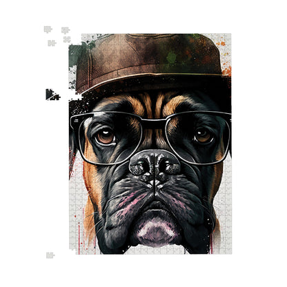 Boxer Dog With Glasses Splashart Jigsaw Puzzle