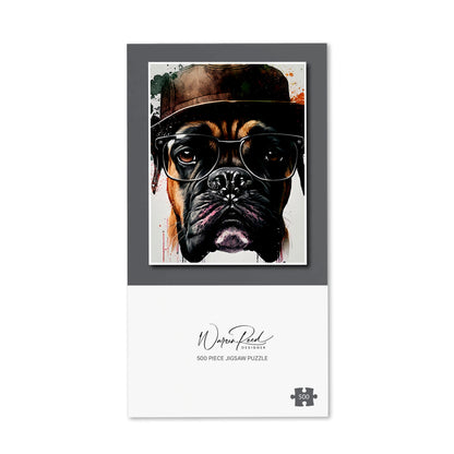 Boxer Dog With Glasses Splashart Jigsaw Puzzle