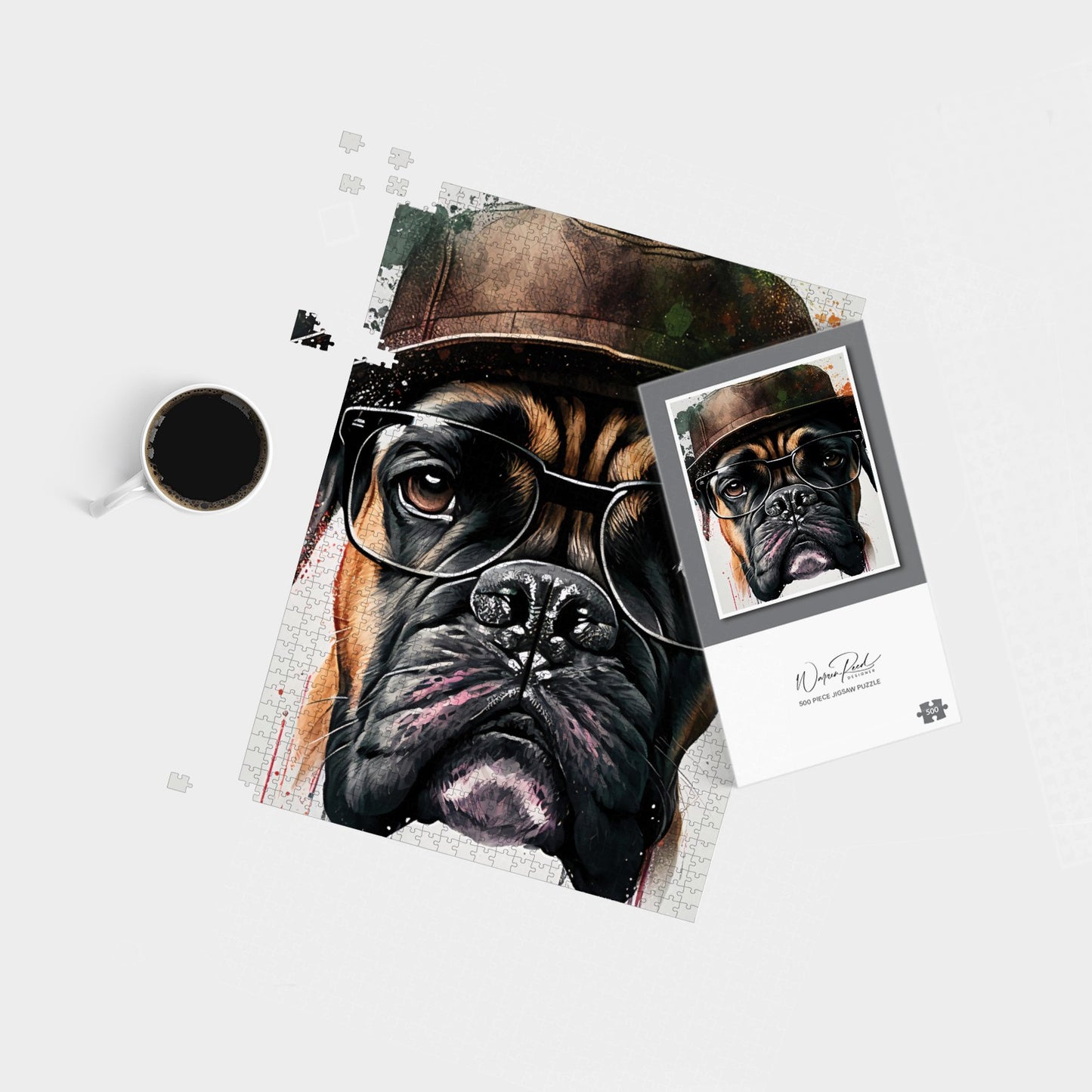 Boxer Dog With Glasses Splashart Jigsaw Puzzle