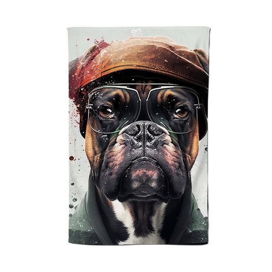 Boxer Dog With Hat Splashart Tea Towel