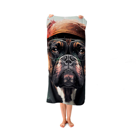 Boxer Dog With Hat Splashart Beach Towel