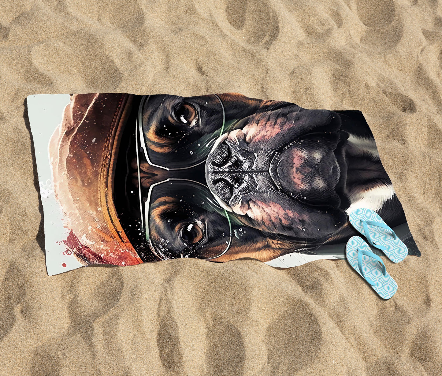 Boxer Dog With Hat Splashart Beach Towel