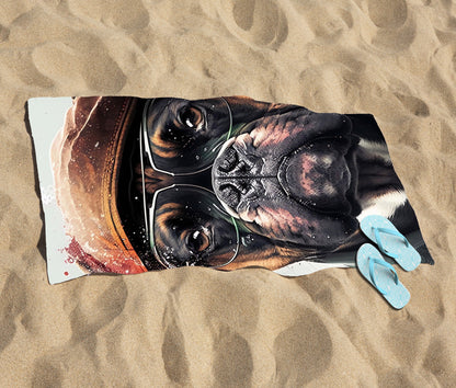 Boxer Dog With Hat Splashart Beach Towel
