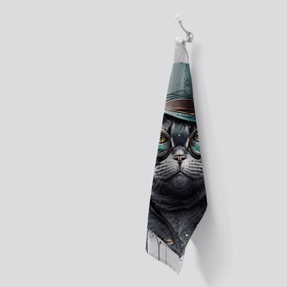 British Shorthair Cat With Glasses Splashart Tea Towel