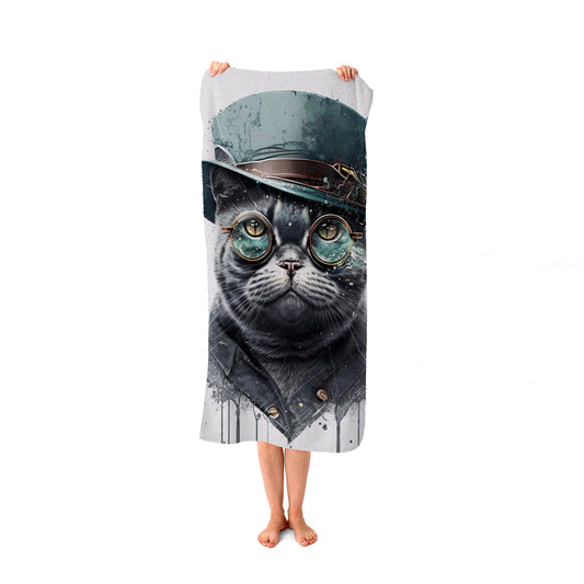 British Shorthair Cat Splashart Beach Towel